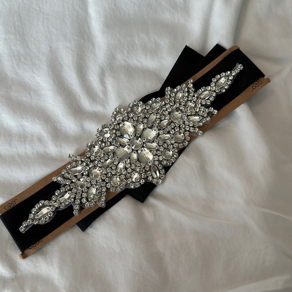 Rhine stone black sash for wedding or formal dress - Picture 5 of 8